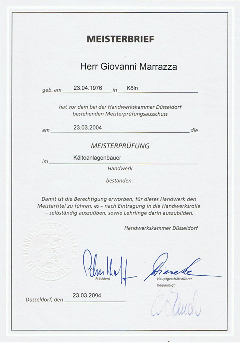 Zertifikat – Giovanni Marrazza
