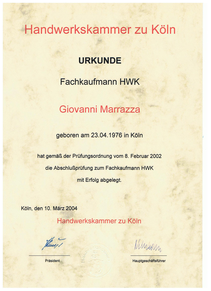 Zertifikat – Giovanni Marrazza